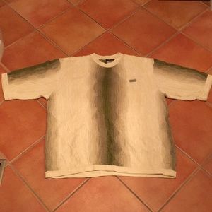 Coogi Wool Tan & Green Short Sleeve Sweater